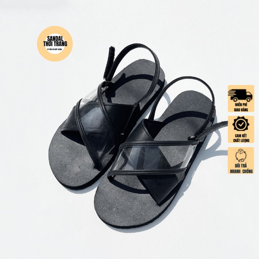 Dép quai hậu nữ nam, SANDALTHOITRANG sandal nữ đi học A9 quai bóng đen full size 30-44