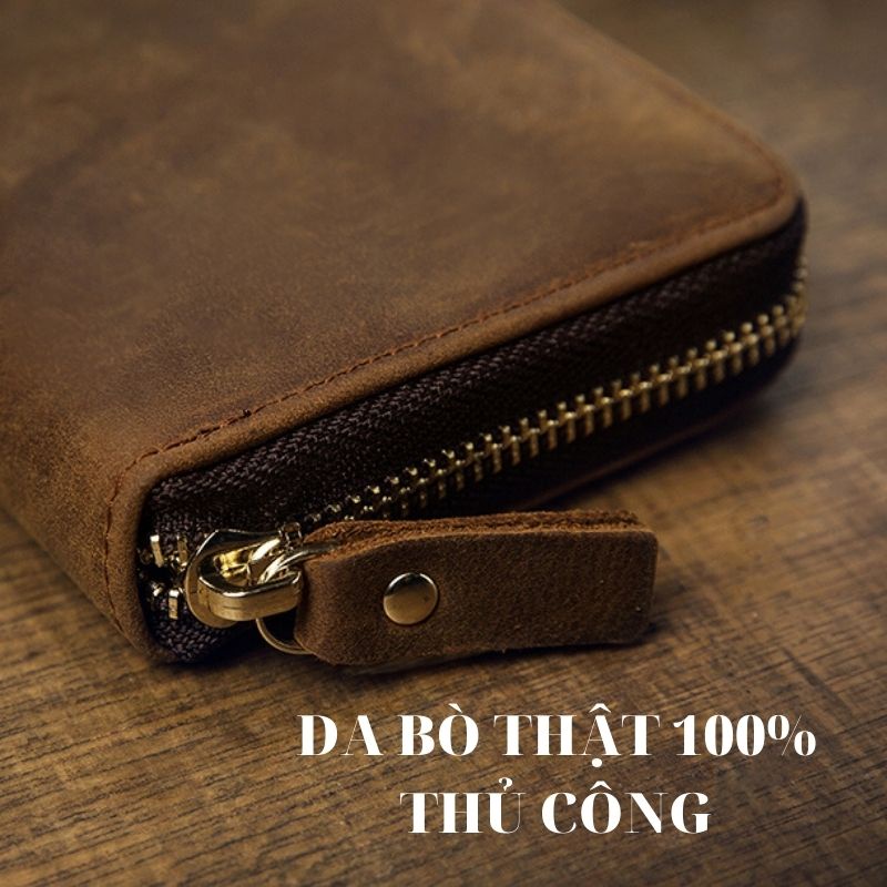 Ví dài nam ⚡FREESHIP⚡da bò thật 100% cầm tay cổ điển Lịch lãm, phong cách, bền đẹp. BH 12t Tặng Vớ nam N2A4