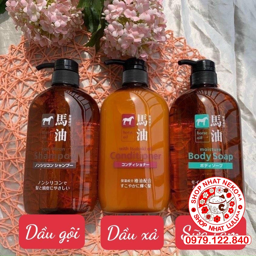 Bộ dầu gội, xả mỡ ngựa Hokkaido Horse Oil Natural Nhật Bản