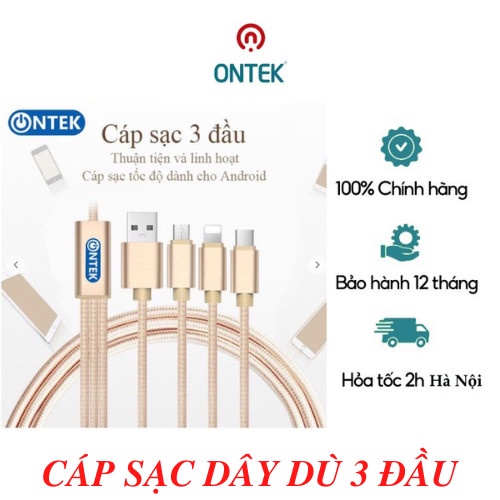 [GIÁ DÙNG THỬ] Cáp sạc điện thoại bọc dù, dây sạc điện thoại bọc dù 3 đầu chống đứt cho các dòng điện thoại
