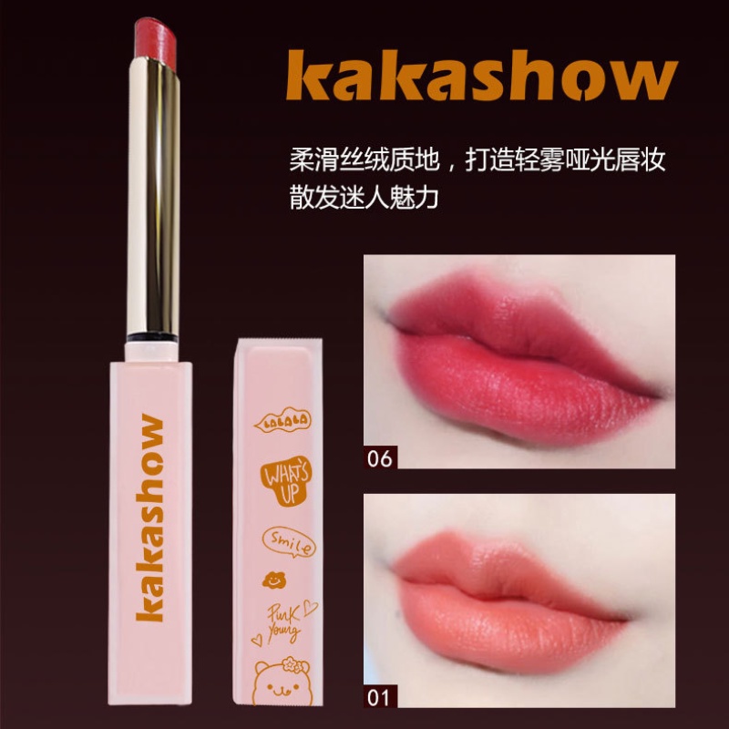 Son môi Kakashow dưỡng ẩm chống thấm nước không phai màu thiết kế vỏ son nhỏ gọn