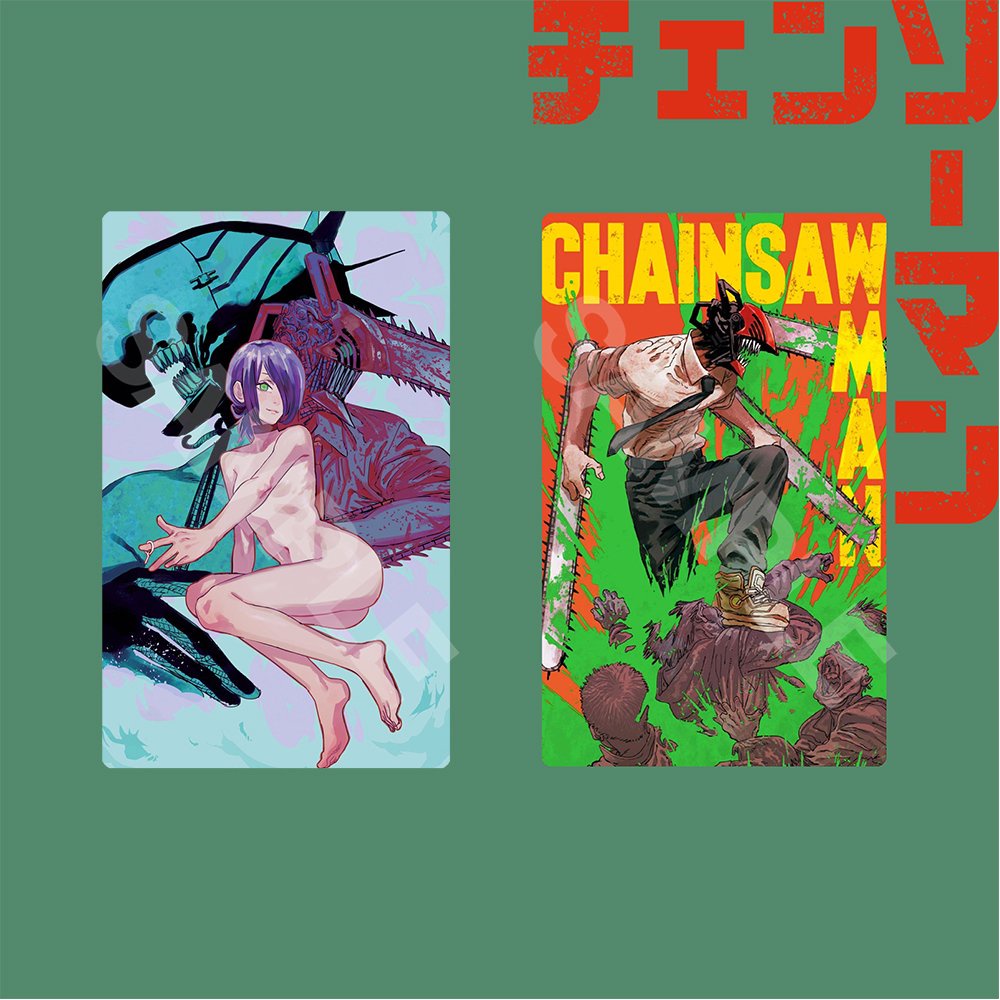 Ảnh card bo góc in hình Thợ Săn Quỷ CHAINSAW-MAN thẻ bo viền 5*8cm anime chibi