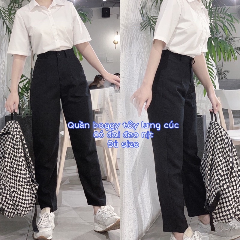 Quần baggy tây lưng cúc có đai đeo nịt