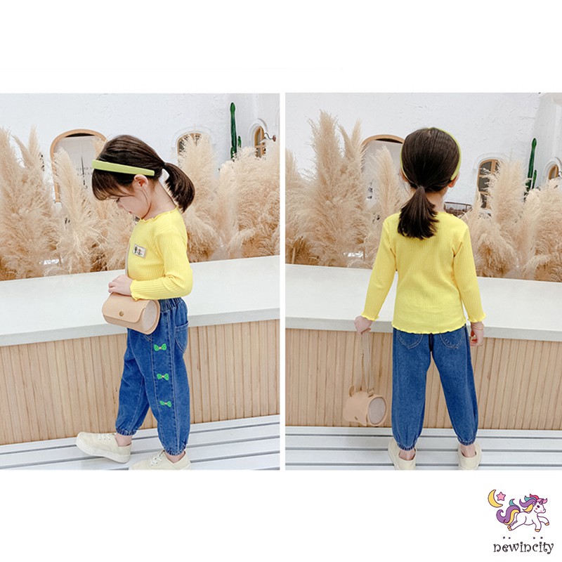 Áo Thun Cotton Tay Dài Cổ Tròn Phong Cách Hàn Quốc Cho Bé Gái