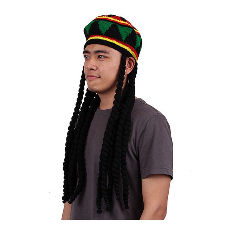 Nón beret gắn các sợi tóc bện đuôi sam phong cách Jamaican