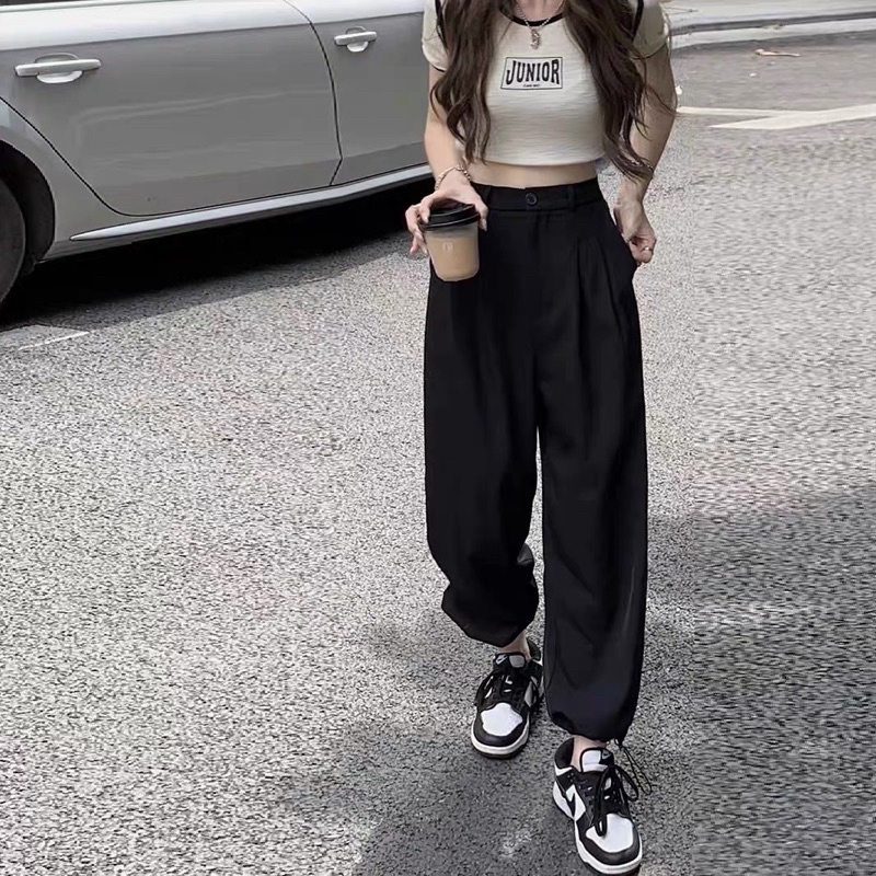 Quần jogger cạp cúc , quần suông rút dây gấu