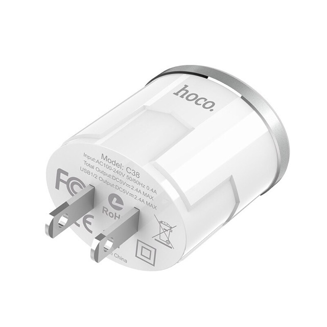 Củ sạc hoco C38 hỗ trợ sạc nhanh 2 cổng sạc - hàng chính hãng