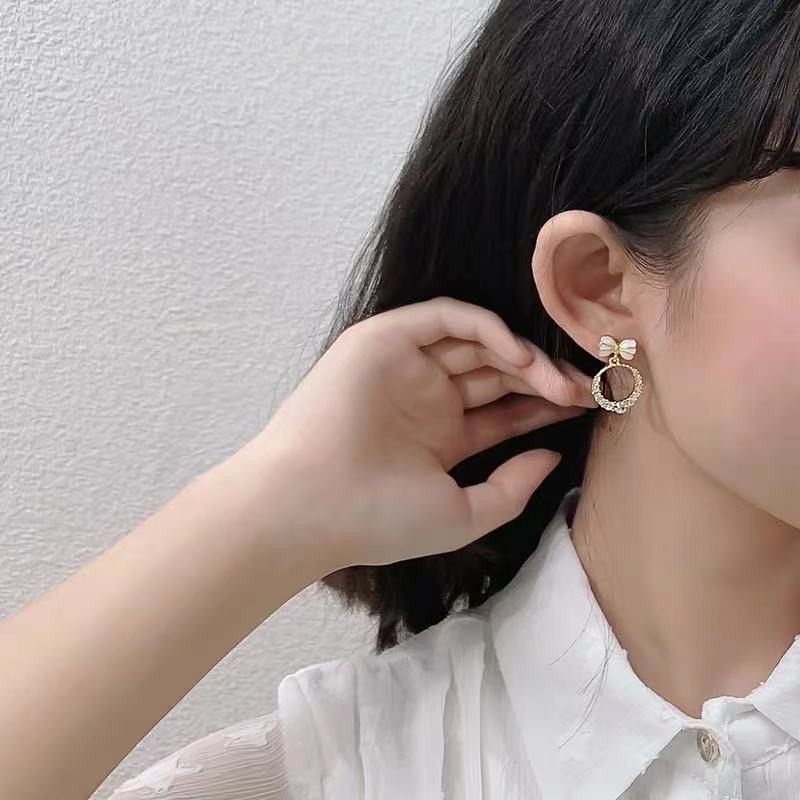 Bông tai nữ thanh lịch dễ thương kết hợp nơ xinh xắn Hàn quốc mẫu mới BT09
