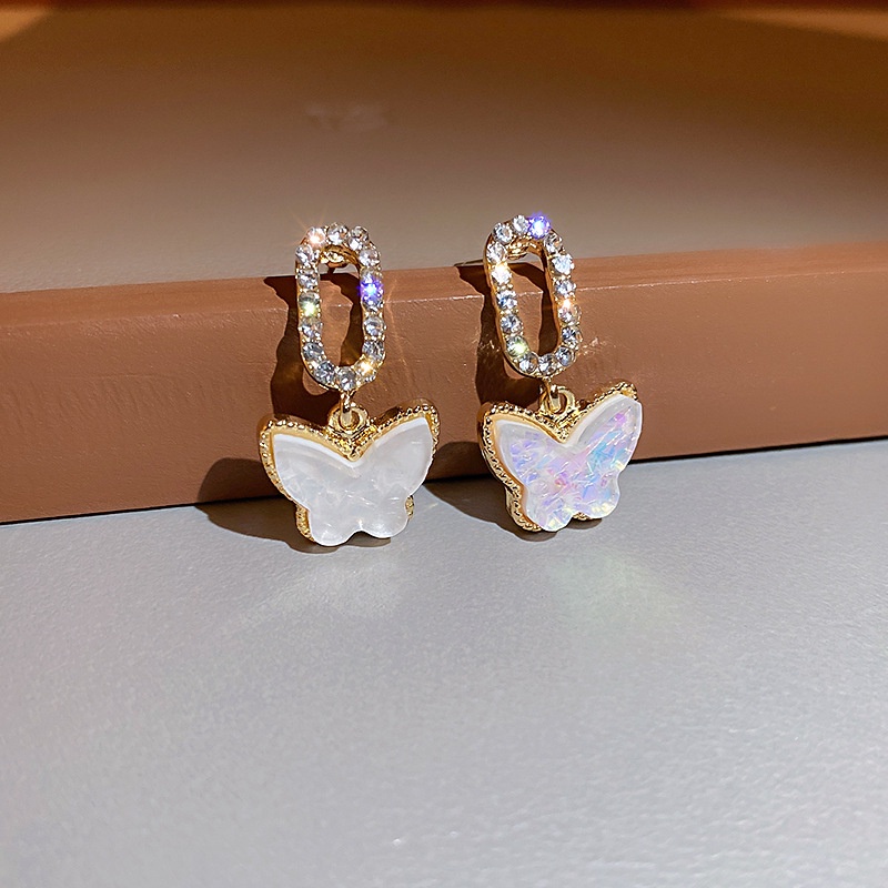 Bông Tai Hình Tròn Họa Tiết Bướm Đính Đá Lấp Lánh Phong Cách Hàn Quốc Thời Trang Cho Nữ