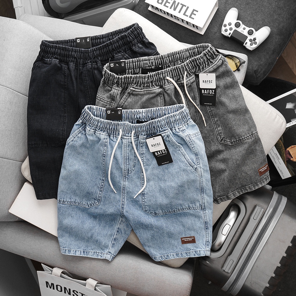 Quần short nam Rafoz3 lưng thun chất vải jean denim 3 màu form slim ngang gối thoải mái KSTORE