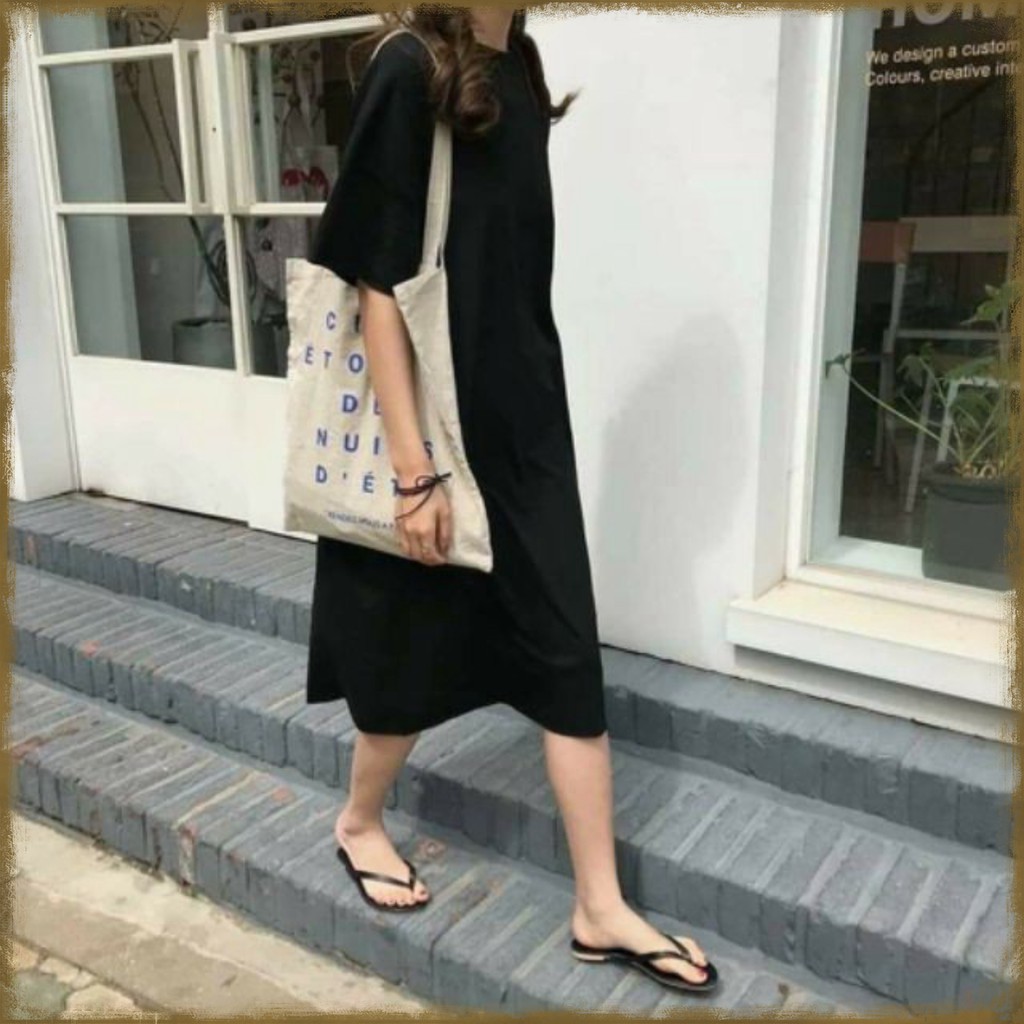 Mẫu Đẹp Hot - Váy Maxi Suông Basic Vạt Lệch - Đầm Tay Lỡ Hot