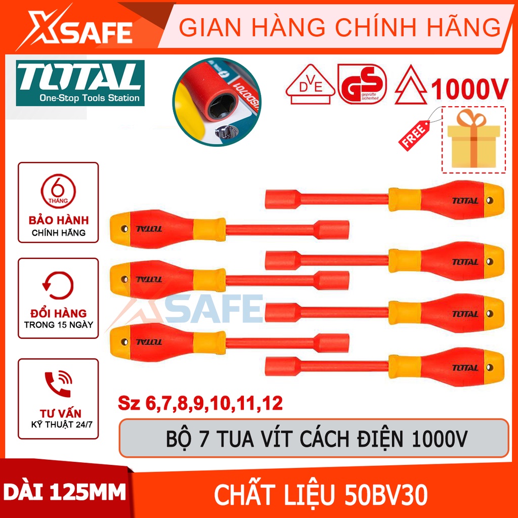 Bộ 7 tua vít cách điện TOTAL THKISD0701 cách điện 1000v, chứng nhận 1000V VDE/GS, chất liệu hợp kim chống ăn mòn