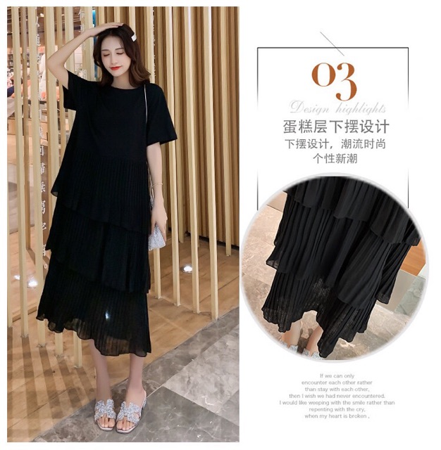 Đầm dáng dài phối voan tầng - 2019