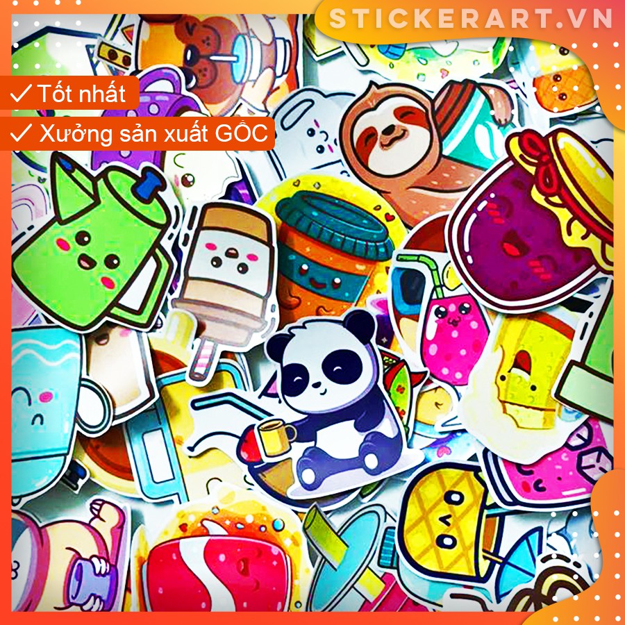 [KAWAII ĐỒ UỐNG] 126 Sticker chống nước/trang trí,dán xe laptop mũ bảo hiểm vali...