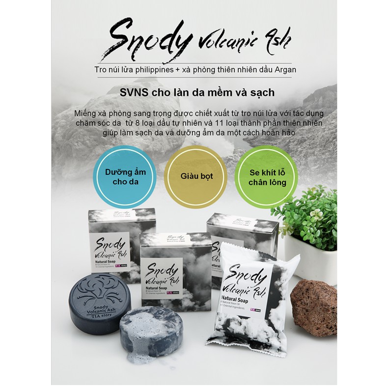 Snody Xà Bông Rửa Mặt Thải Độc Cao Cấp Tro Núi Lửa  – Snody Volcanic Ash Natural Soap