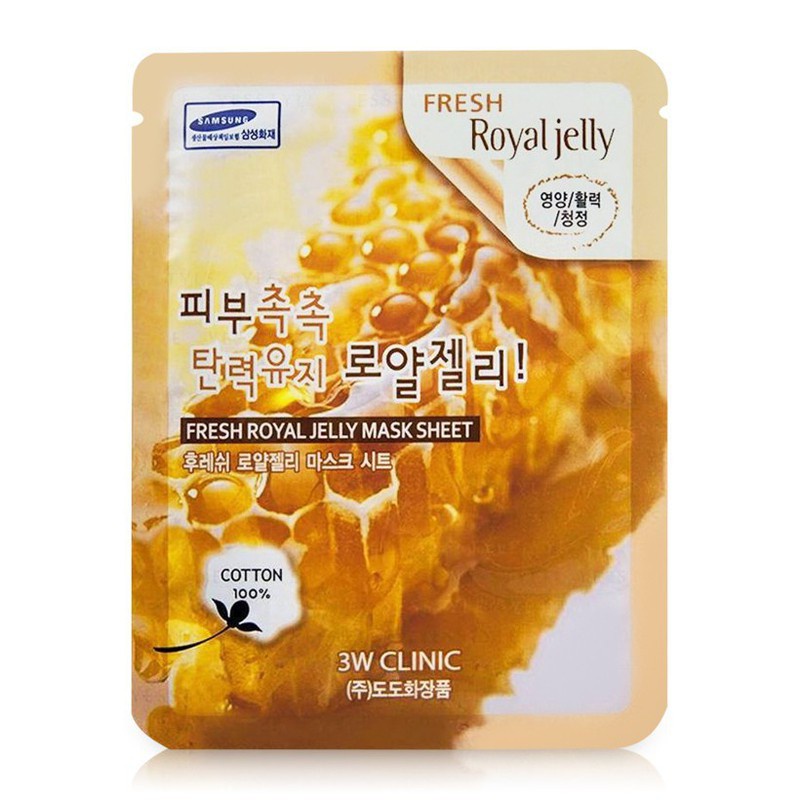 Mặt nạ giấy dưỡng trắng da, xóa thâm mụn chiết xuất từ sữa ong chúa 3W Clinic Hàn Quốc 23ml - HÀNG CHÍNH HÃNG.