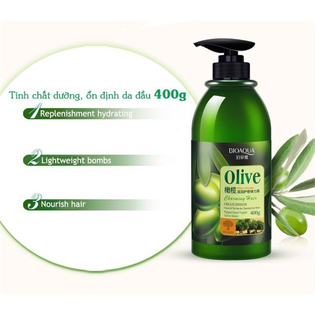 Bộ Sản Phẩm OLIVE BiOQUA siêu mượt tóc và phục hồi hư tổn ngăn rụng tóc