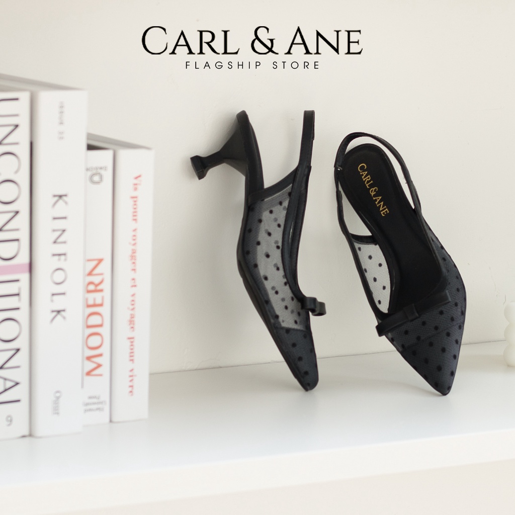 Carl &amp; Ane - Giày cao gót mũi nhọn phối dây lưới cao 5cm màu hồng - CL030