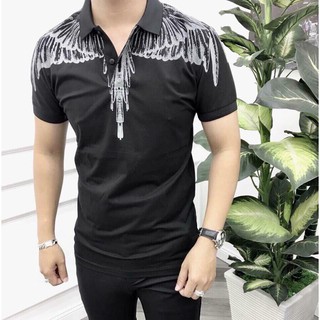 áo thun nam,áo đen đôi cánh trắng có cổ cao cấp