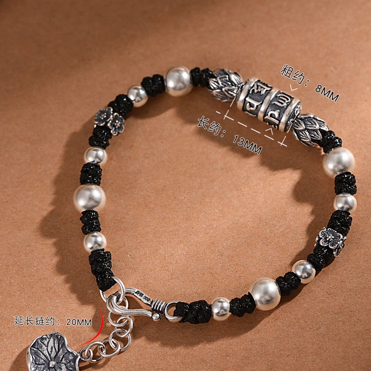 Vòng Tay Bạc 999 Dạng Chuỗi Hạt Phong Cách Retro Đơn Giản Cho Nam