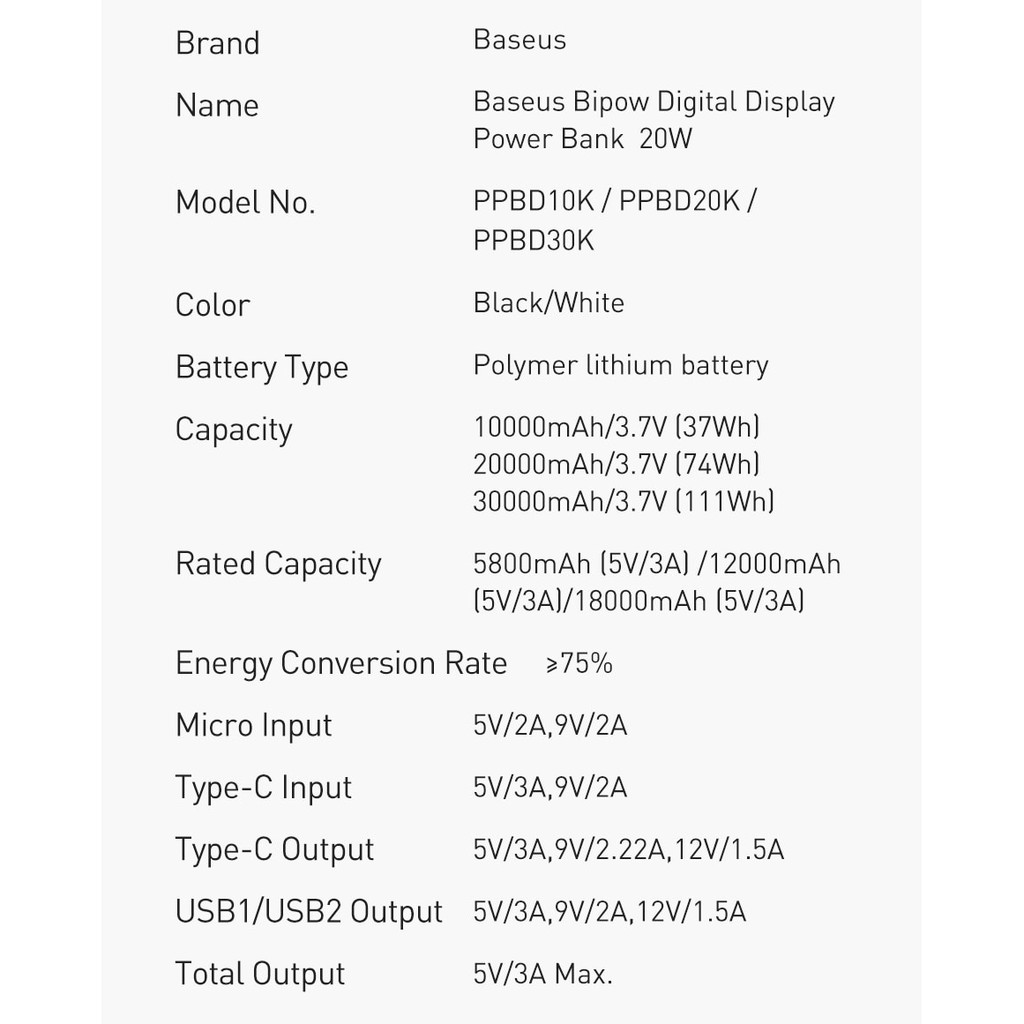 Sạc dự phòng Baseus iPhone PD 20W PPBD10K 10000mAh / PPBD20K 20000mAh / PPBD30K 30000mAh Putout Max PD 20W Putin Max 18W