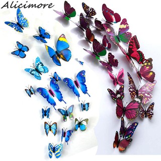 Set 12 Miếng Nam Châm Hình Bướm 3D Nhiều Màu Sắc Dán Trang Trí Tủ Lạnh