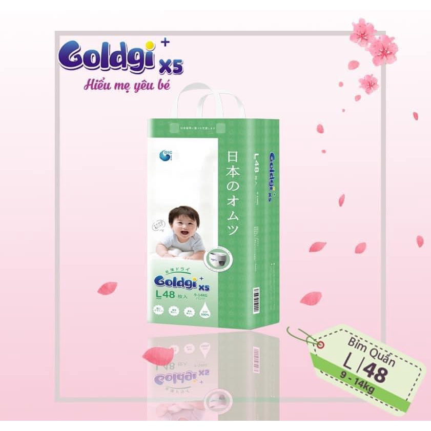 Bỉm dán/quần Goldgi X5 siêu mỏng NB92/S84/M66/M60/L56/L48/XL44/XXL32
