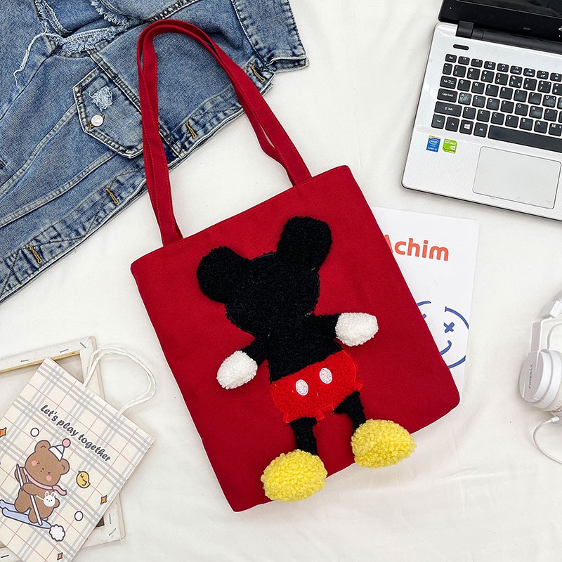 Túi Xách Canvas Cỡ Lớn Họa Tiết Hoạt Hình Đơn Giản Thời Trang Cho Nữ