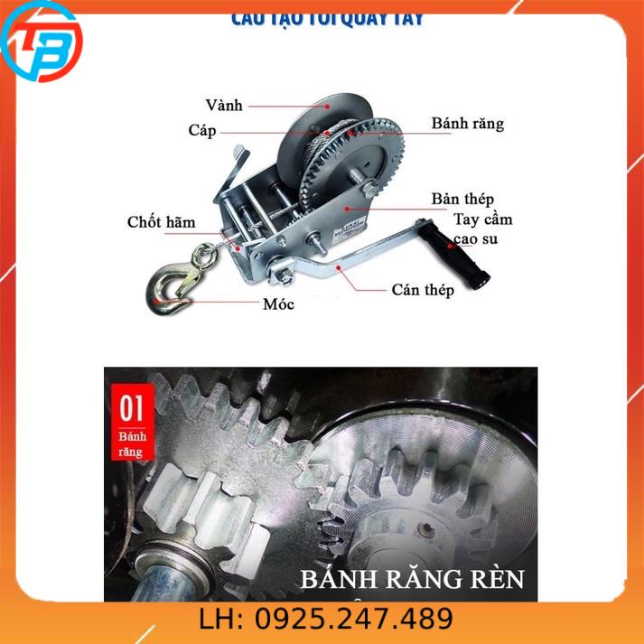 Tời Quay Tay 800 LBS Tải Trọng 320 Kg Có Cáp Móc 8 Mét Liên Sơn