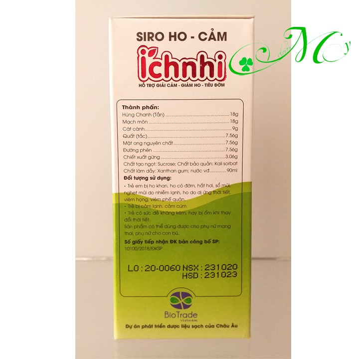 Siro Ho - Cảm Ích Nhi - Hỗ trợugiải cảm, giảm ho, tiêu đờm, dùng được cho trẻ sơ sinh