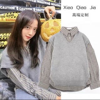 (Kèm ảnh thật cuối) Set áo sơmi + áo gile Jisoo BLACKPINK
