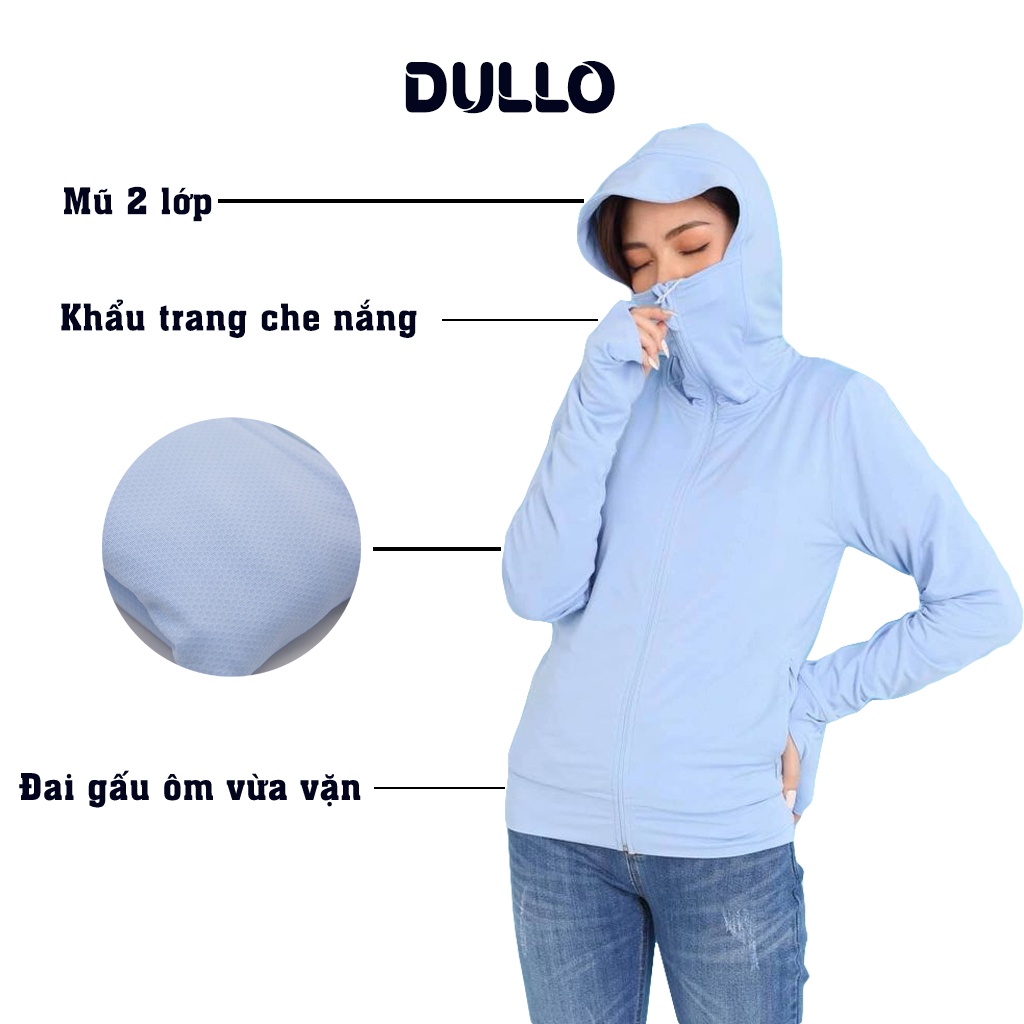 Áo khoác nắng nữ cao cấp 2 lớp DULLO mã D287 dáng ngắn cản tia UV mũ liền 2 lớp