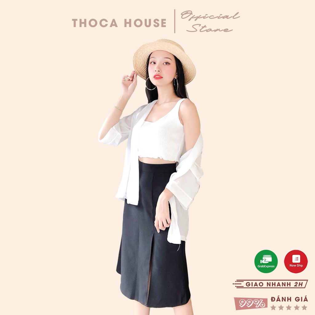 Chân váy midi đen xẻ tà lưng cao THOCA HOUSE sang chảnh, 3 size phù hợp đi chơi, đi làm cho các nàng