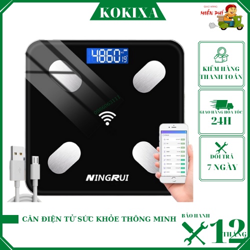 Cân điện tử  kết nối bluetooth phân tích chỉ số cơ thể đo tỷ mỡ, béo phì, chất đạm, lượng nước(bảo hành 12 T))