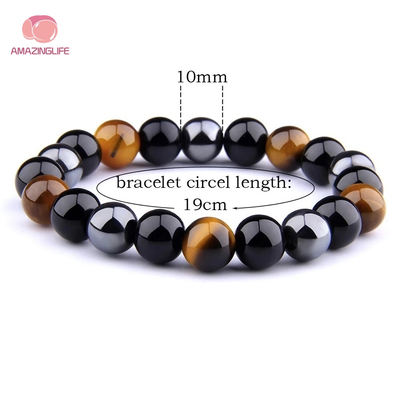 Vòng Tay Chuỗi Hạt Đá Obsidian Tự Nhiên Bảo Vệ Sức Khỏe Cho Cặp Đôi