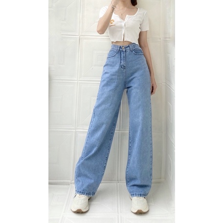 [Big Size] Quần Ống Rộng Form To Chuẩn TRƠN BASIC - Quần Jeans Size Đại/Lưng Cao - KHÔNG CO GIÃN