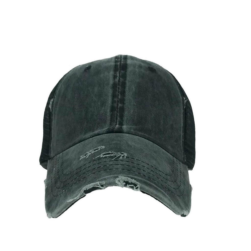 Classic Women Ponytail Baseball Caps Outdoor Distressed Retro Washed Cotton Twill Mesh Plain Cap