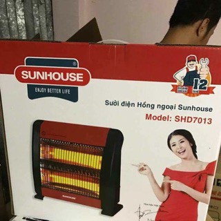 Sưởi Điện Hồng Ngoại Sunhouse SHD7013 (800W) - Đen Đỏ - Hàng Chính Hãng