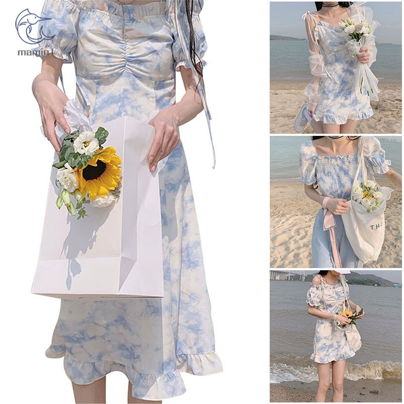 Floral Dress Elegant Chiffon Puff Sleeve V Neck Dresses For Woman Party Dress