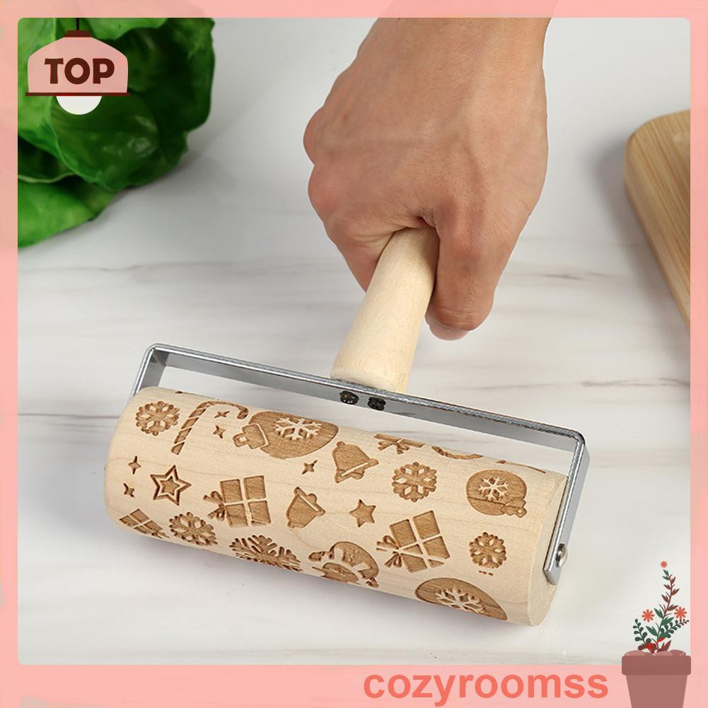 Cozyroomss Solid Wood Rolling Pin Kitchen Christmas Elk Handle