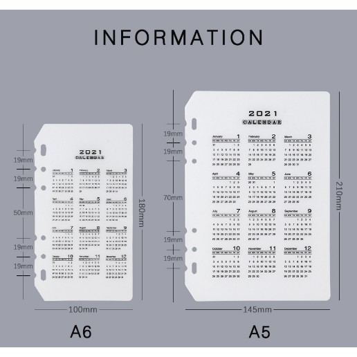 Lịch năm 2021 pvc cho sổ bìa còng planner A5/A6