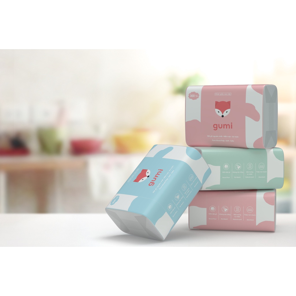 Giấy ăn gấu trúc Gumi, thùng giấy ăn rút 16 gói cao cấp Gumi