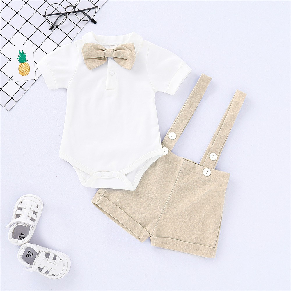 Set trang phục MIKRDOO áo liền quần polo tay ngắn và quần đùi yếm phong cách peter pan thời trang cho bé trai 0-2 tuổi