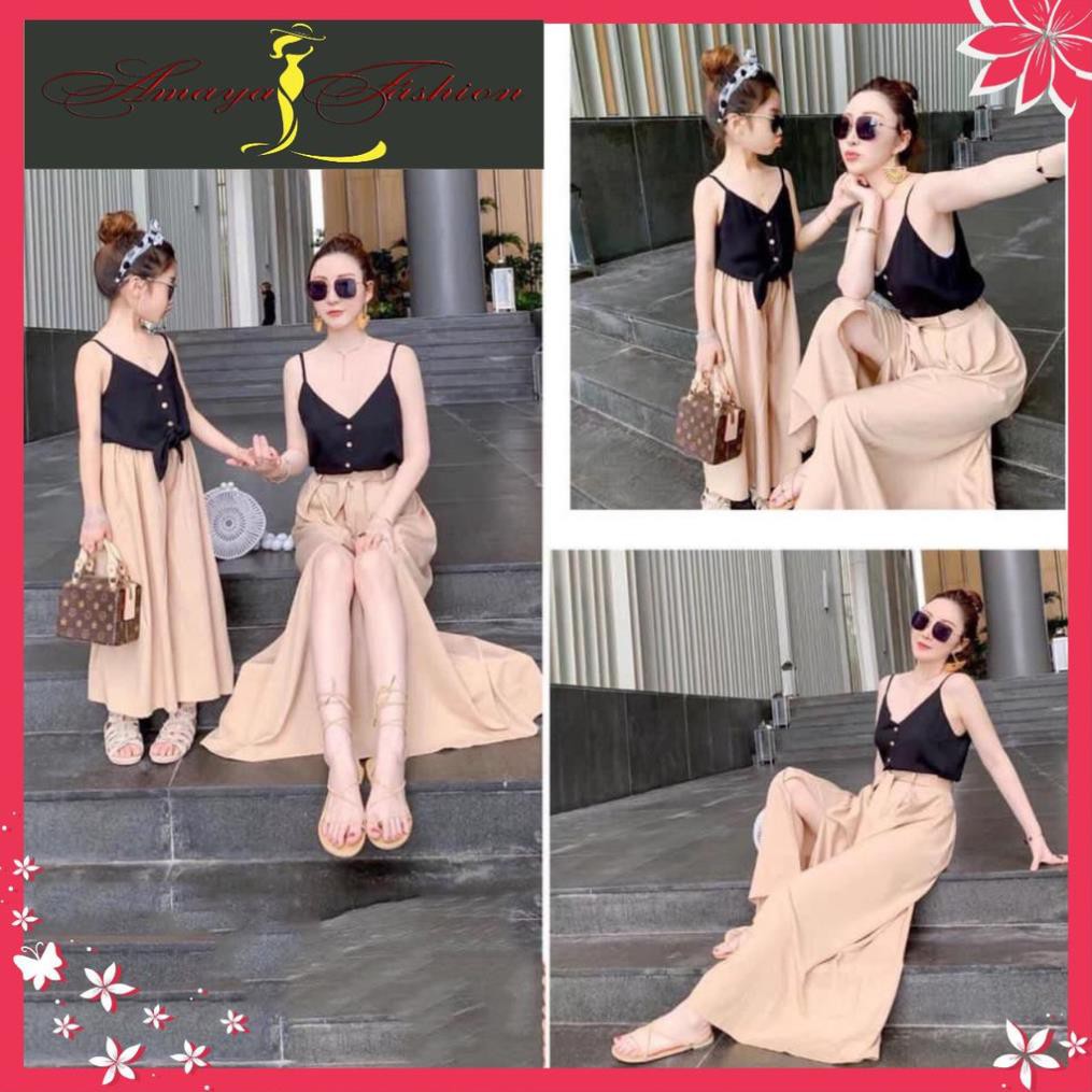 Set bộ Jumpsuit mẹ bé 2 dây xẻ tà new cá tính, trẻ trung