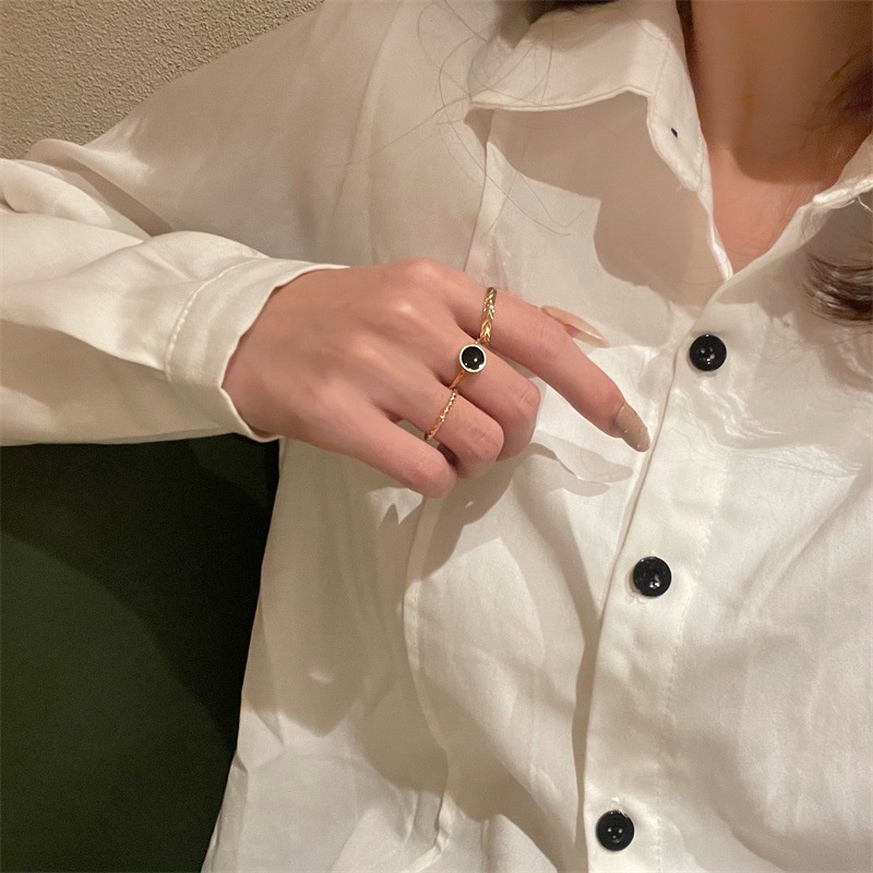 Bộ Nhẫn Kim Loại Kiểu Dáng Hình Học Đơn Giản Phong Cách Retro