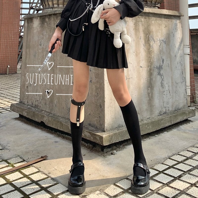 Kẹp giữ tất/garter mẫu đơn giản màu đen cá tính-phụ kiện đi với vớ cosplay jk lolita
