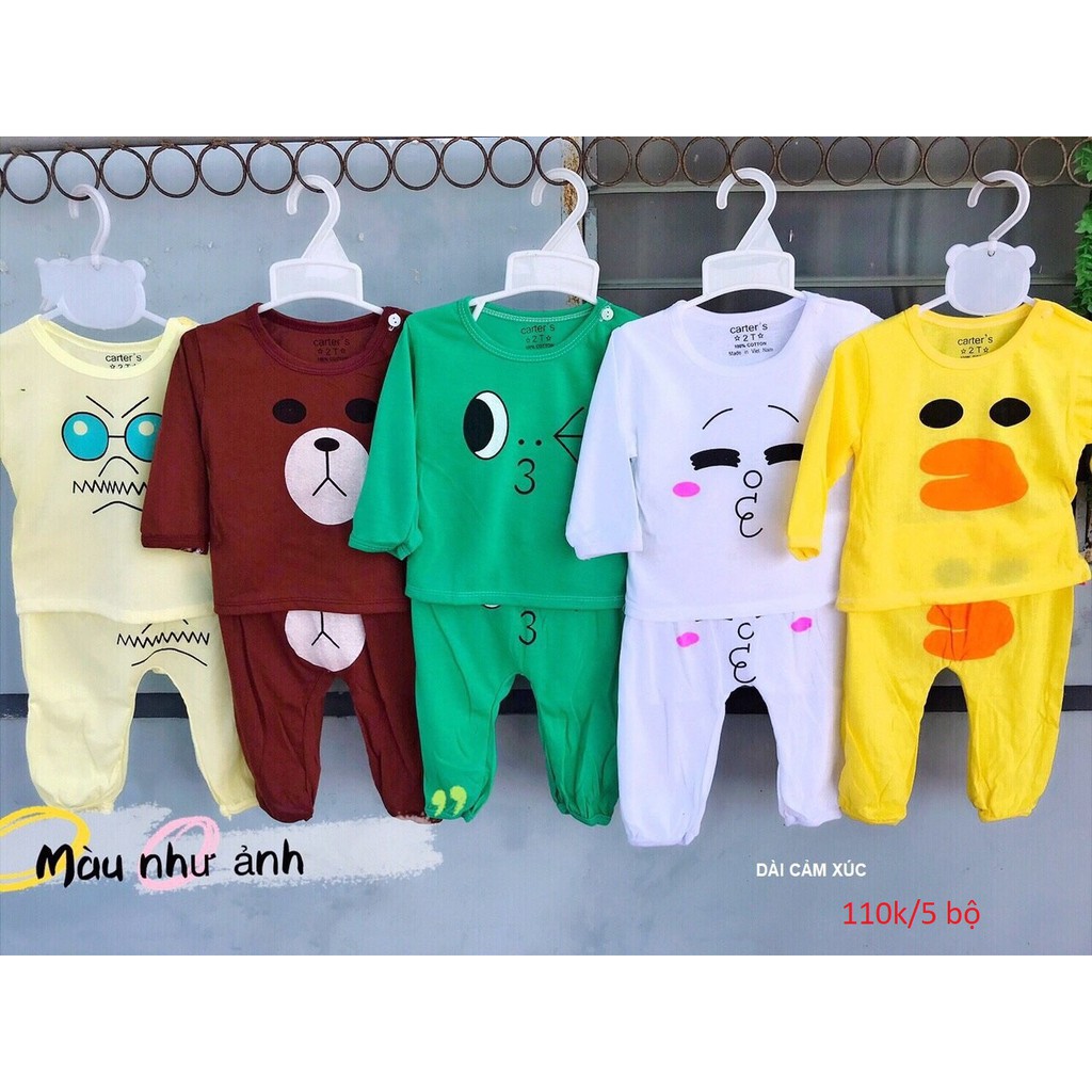 Set 5 bộ dài tay cotton cho bé trai, bé gái từ 3-14kg