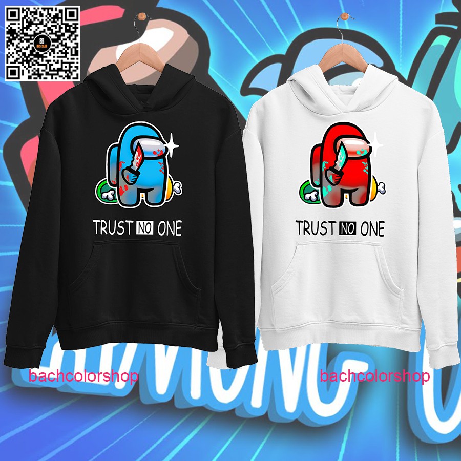 [Hàng Mới Về] Áo Hoodie Among US TRUST NO ONE 2 Màu Đen Và Trắng Chất Nỉ Dầy Dặn