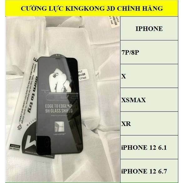 Kính Cường Lực Iphone KingKong 7/7plus/8/8plus/x/xs/11/12/13/pro/max/promax/Shin