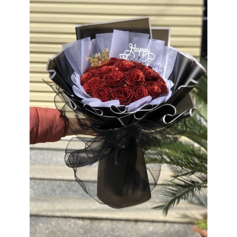 BÓ 30 BÔNG HỒNG SÁP KIM TUYẾN